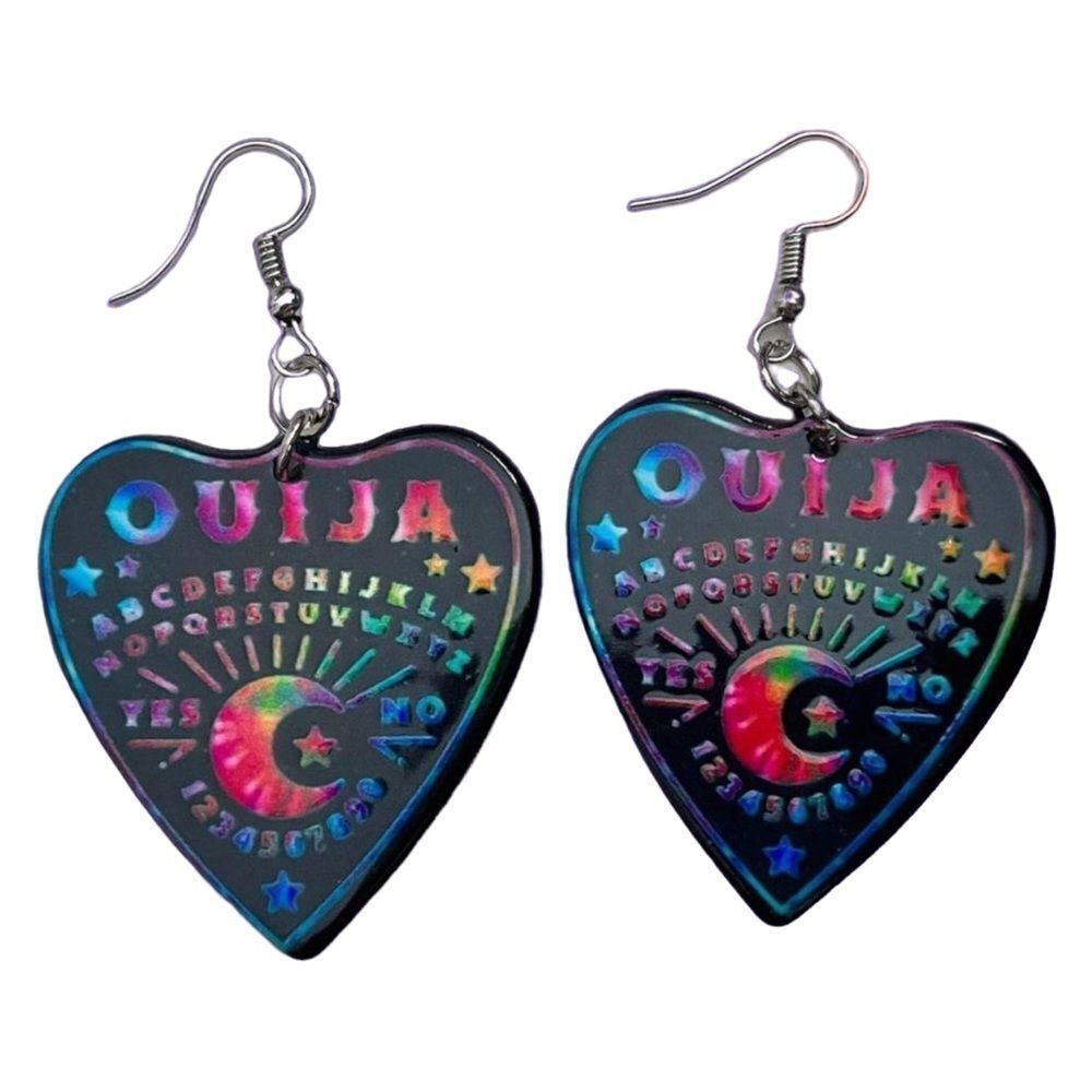 New Tie Dye Black Tie Dye Ouija Board Drop Earrings Goth Emo Halloween Spirit
